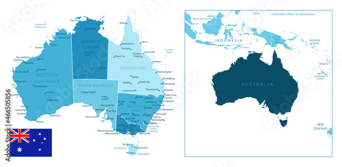 Australia - highly detailed blue map.