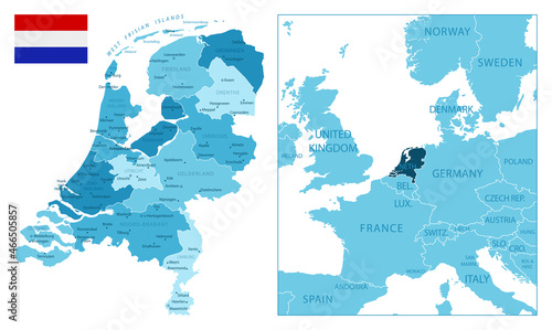 Netherlands - highly detailed blue map.