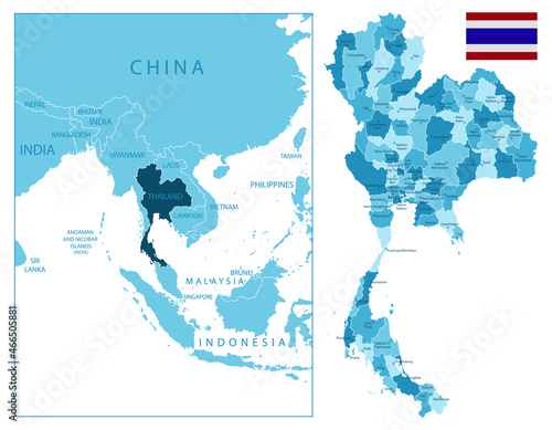 Thailand - highly detailed blue map.