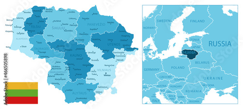 Lithuania - highly detailed blue map.