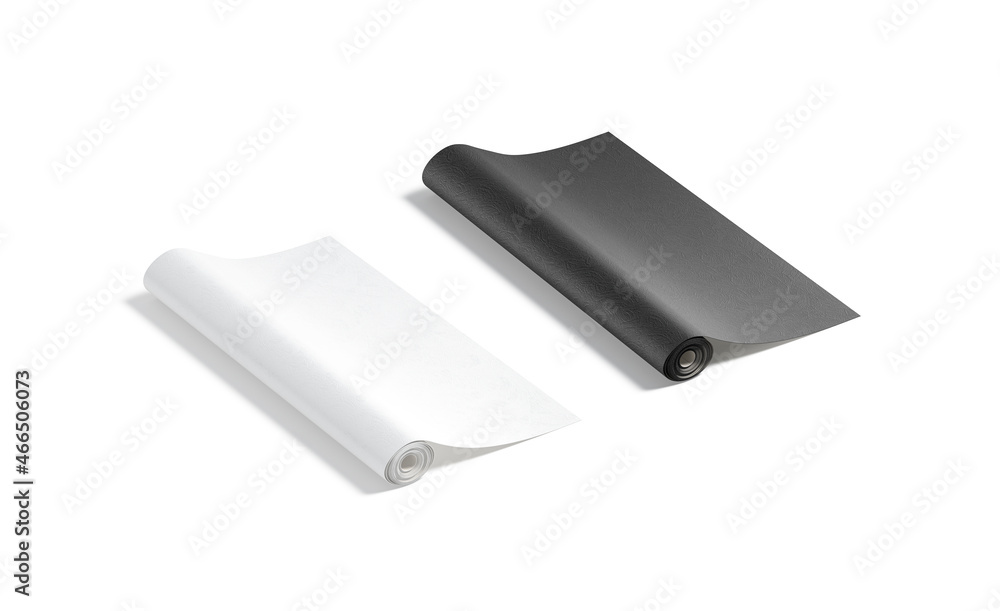 Blank black and white wallpaper twisted roll mockup, side view Blank black and white wallpaper twisted roll mockup, side view