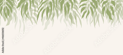 Floral web banner with drawn green exotic leaves. Nature concept design. Modern floral compositions with summer branches. Vector illustration on the theme of ecology, natura, environment © Alla