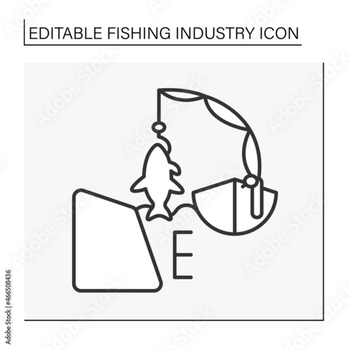  Coastal fishing line icon. Inshore fish or neritic fish between shoreline and edge of the continental shelf.Fishing industry concept. Isolated vector illustration. Editable stroke photo