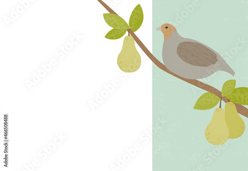 Textured partridge in a pear tree, in a cut paper style
