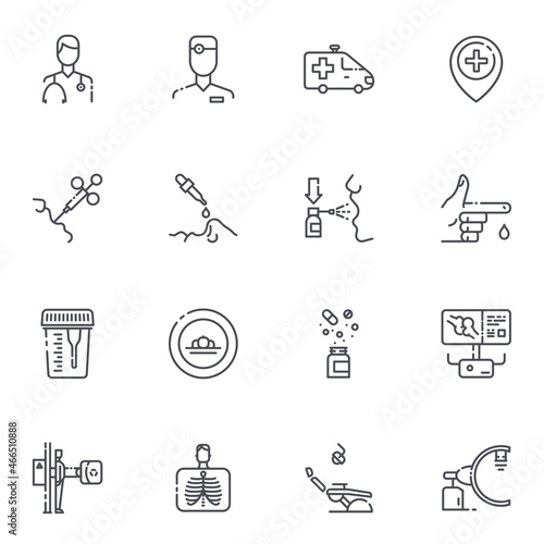 Set of vector Healthcare and medical line icons isolated on white transparent background.