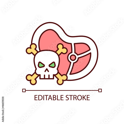Food toxicity RGB color icon. Contaminated product. Infectious organisms and toxins. Food poisoning. Foodborne illness. Isolated vector illustration. Simple filled line drawing. Editable stroke