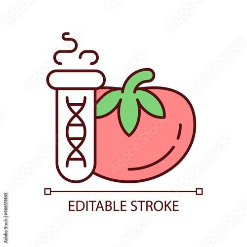 GMO testing RGB color icon. Food genetic modification detection. DNA and protein based examination. Product genes analysis. Isolated vector illustration. Simple filled line drawing. Editable stroke