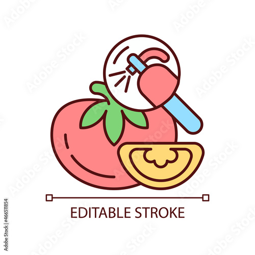 Pesticide residue testing RGB color icon. Food product pesticide hazard detection. Chemical and microbiological analysis. Isolated vector illustration. Simple filled line drawing. Editable stroke