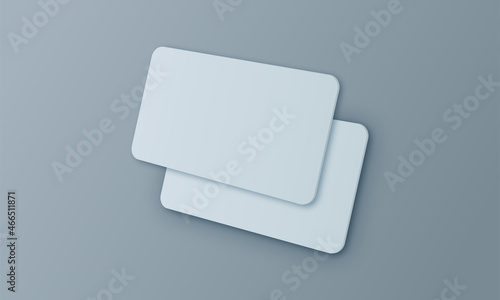Plastic or paper  business card on grey background. Vector blank sticker, sheet, label, banner with rounded corners template
