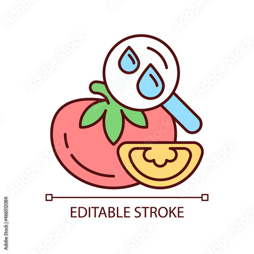 Food moisture content testing RGB color icon. Product water amount measurement. Nutrition liquid percentage detection. Isolated vector illustration. Simple filled line drawing. Editable stroke
