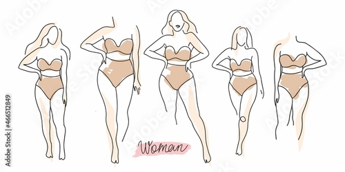 Vector set of drawings of a girl's body with underwear
