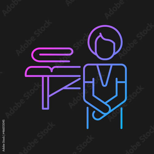 Massage practitioner gradient vector icon for dark theme. Professional physiotherapist. Healthcare worker. Thin line color symbol. Modern style pictogram. Vector isolated outline drawing
