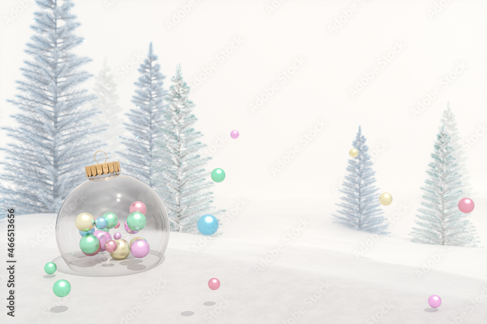 Winter Christmas background with snow ball decoration. 3d rendering. Winter Christmas background with snow ball decoration. 3d rendering.