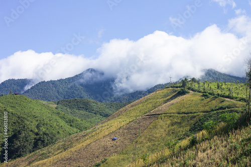 Top view mountain and green landscape from ban huai thone nan thailand. 