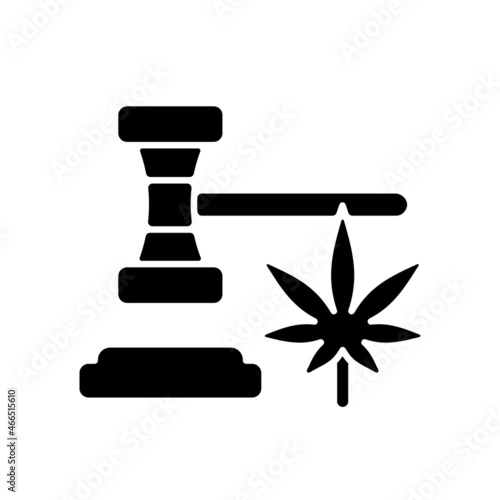 Cannabis legalization black glyph icon. Legal recreational use and sale. Marijuana legality. Cannabis industry. Reform initiatives. Silhouette symbol on white space. Vector isolated illustration