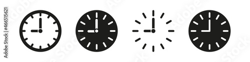 Clock icon isolated on white background. Time sign vector set. Watch circle clock symbol. Working hours logo.
