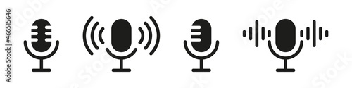 Podcast icon. Mic sign. Radio broadcast audio podcast symbol isolated vector set. Radio live studio record microphone on white background.