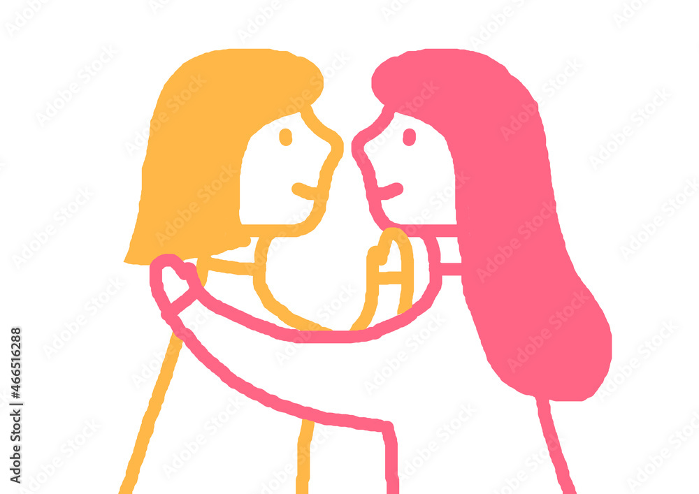 女性同士のカップル人物線画イラスト 女性同士のカップル人物線画イラスト