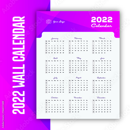 Colorful Simple Minimal Gradient Shinning Effect Type Header 2022 Portrait Wall Calendar