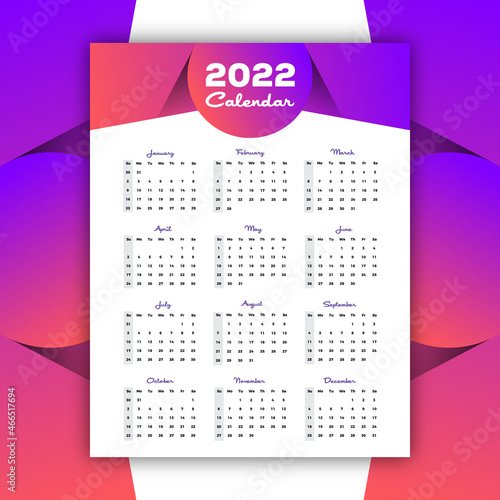 Origami Style Bended Circle Style Header 2022 Minimal Wall Calendar and Planner
