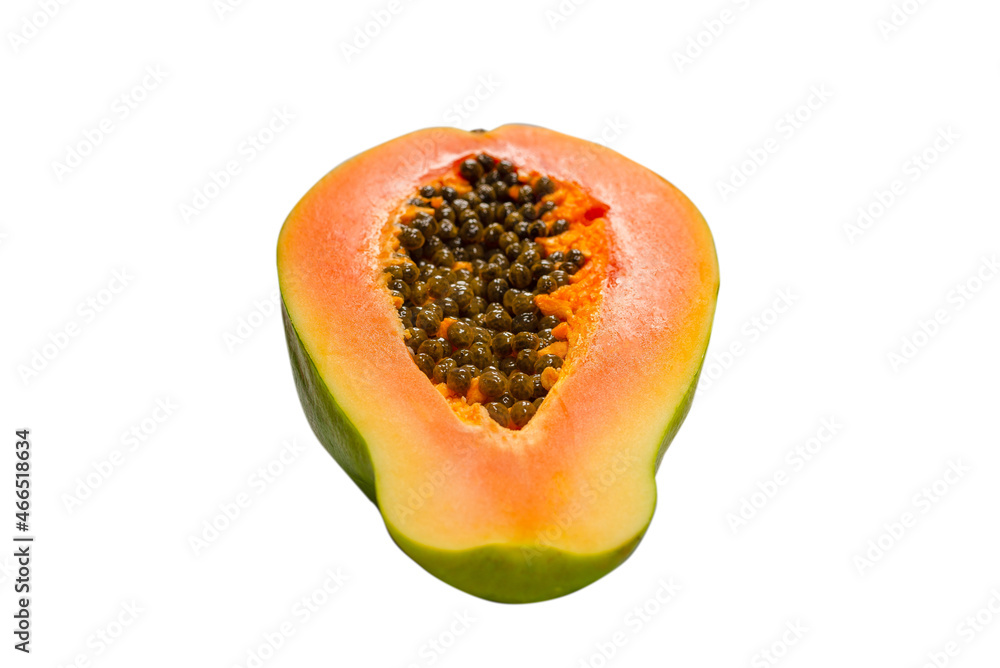 Papaya fruit isolated on a white background. Tropical fruit. Half papaya. Papaya fruit isolated on a white background. Tropical fruit. Half papaya.
