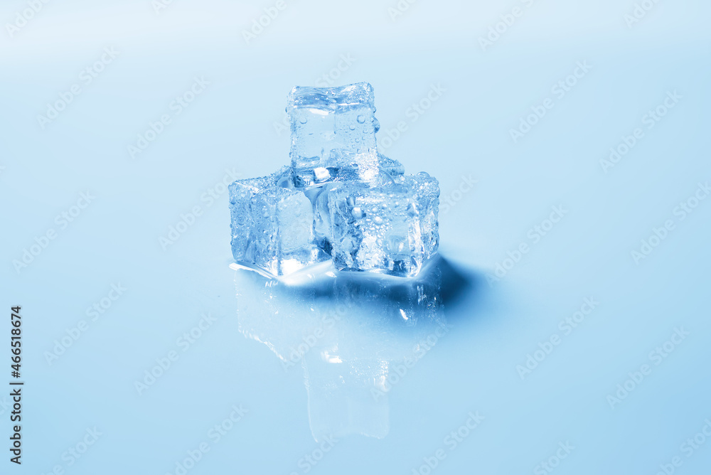 Obraz premium Ice crystal cubes, space for text or design.