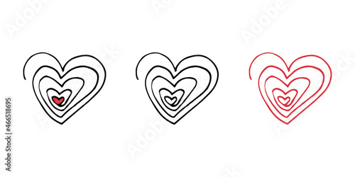 Heart doodle drawing minimalism sign. Vector illustration. Hearts for printing on paper, on fabric. Vector illustration