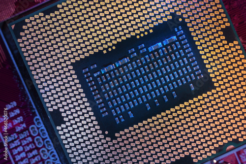 Close-up of a CPU (central processing unit) of a modern new generation microchip based on nanometer technology, transistor and electronic equipment processor. IT technologies in programming