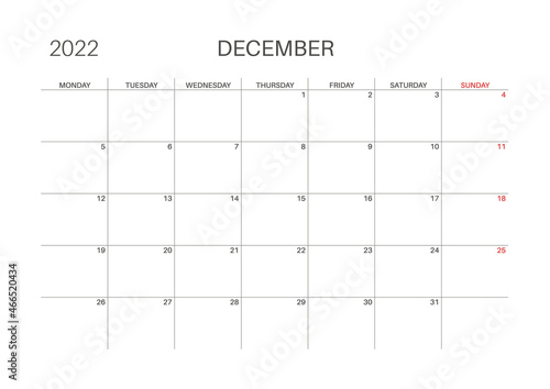 Calendar template for planners. Calendar 2022.