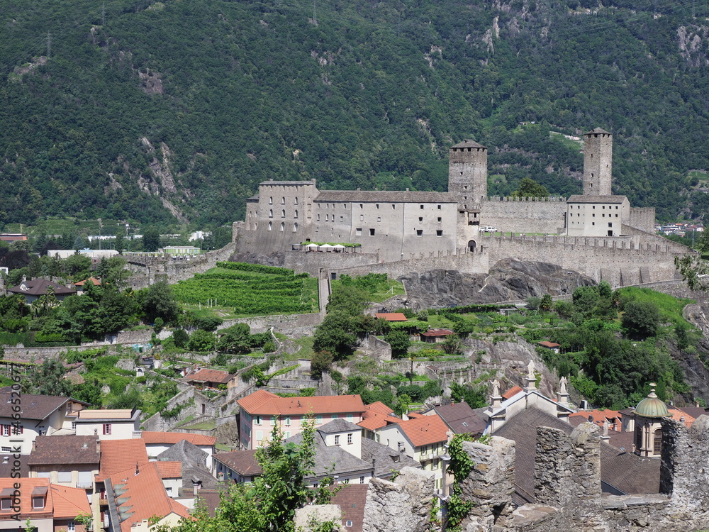 Landscape with castel grande in Bellinzona city in Switzerland