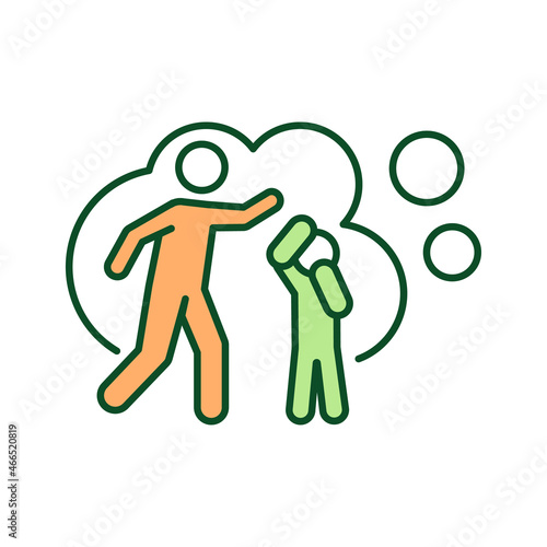 Parental abuse RGB color icon. Physical harm. Insulting interaction. Domestic violence. Child maltreatment. Excessive physical punishment. Isolated vector illustration. Simple filled line drawing