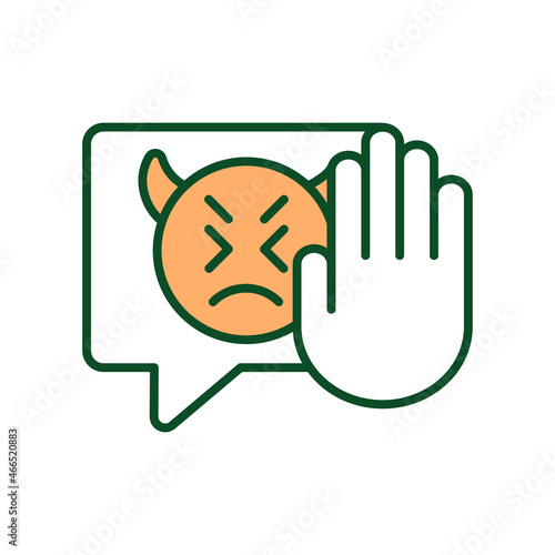 Tackling hate speech incident RGB color icon. Discriminatory language filtering. Countering hateful comments. Managing conflicts. Isolated vector illustration. Simple filled line drawing