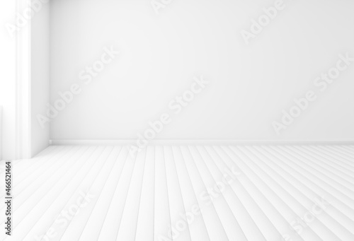 Fototapeta Naklejka Na Ścianę i Meble -  Blank white interior room background ,empty white walls corner and white wood floor contemporary,3D rendering