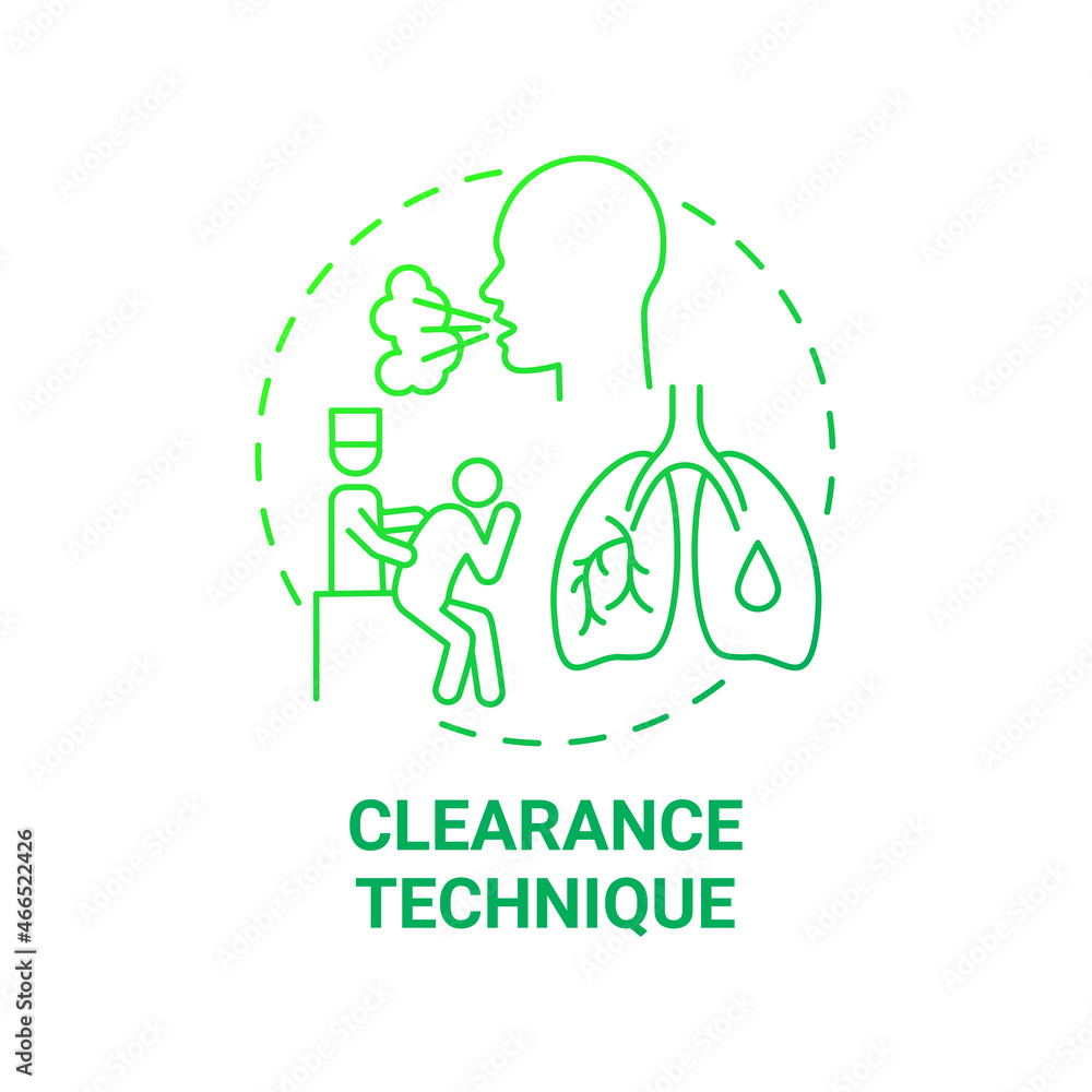Clearance technique green gradient concept icon. Pulmonary rehabilitation abstract idea thin line illustration. Coughing, huffing. Clapping to clear lungs. Vector isolated outline color drawing - obrazy, fototapety, plakaty 