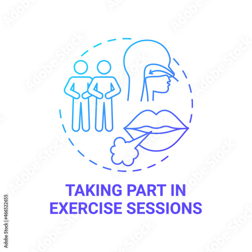 Taking part in excercise sessions blue gradient concept icon. Pulmonary rehabilitation abstract idea thin line illustration. Breathing exercises. Vector isolated outline color drawing. Editable stroke