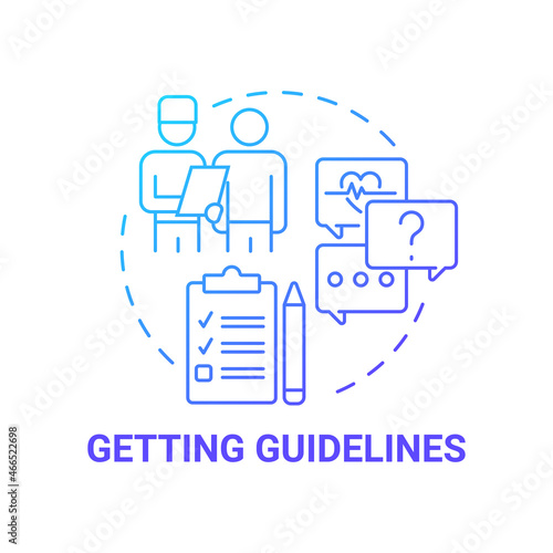 Getting guidelines blue gradient concept icon. Pulmonary rehabilitation abstract idea thin line illustration. Doctor advice, prescription. Rehab program. Vector isolated outline color drawing