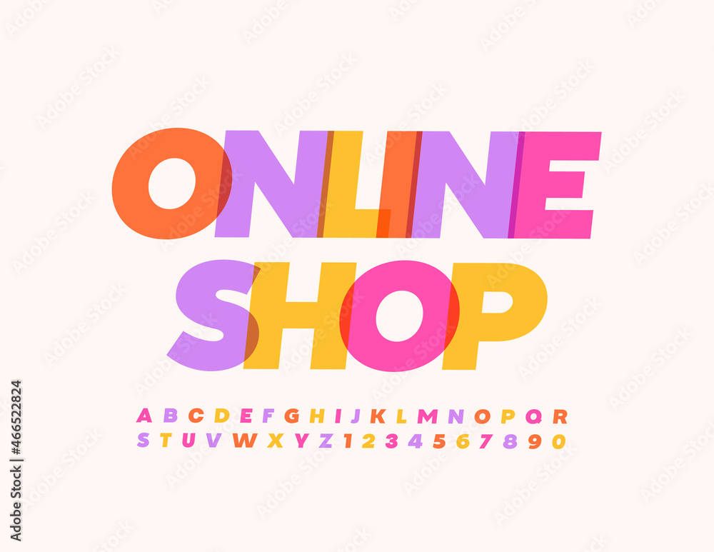 Fototapeta premium Vector creative banner Online Shop. Bright artistic Font. Watercolor Alphabet Letters and Numbers set