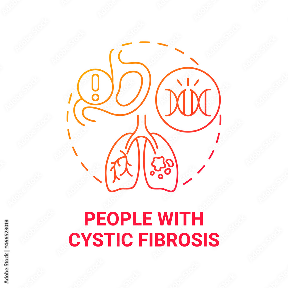 People with cystic fibrosis red gradient concept icon. Genetic respiratory illness abstract idea thin line illustration. Airway blocked with mucus. Vector isolated outline color drawing People with cystic fibrosis red gradient concept icon. Genetic respiratory illness abstract idea thin line illustration. Airway blocked with mucus. Vector isolated outline color drawing