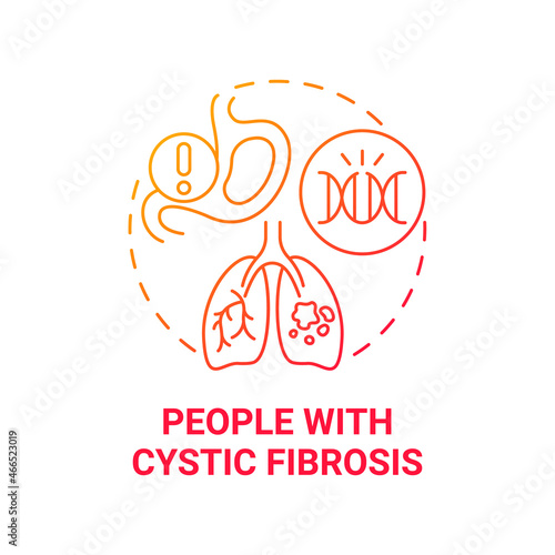 People with cystic fibrosis red gradient concept icon. Genetic respiratory illness abstract idea thin line illustration. Airway blocked with mucus. Vector isolated outline color drawing