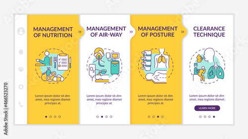 Pulmonary rehabilitation onboarding vector template. Responsive mobile website with icons. Web page walkthrough 4 step screens. Lungs recovery color concept with linear illustrations
