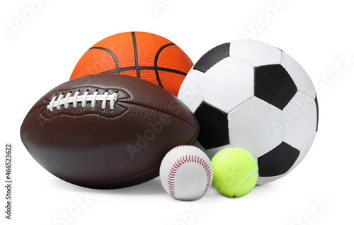 Set of different sport balls on white background