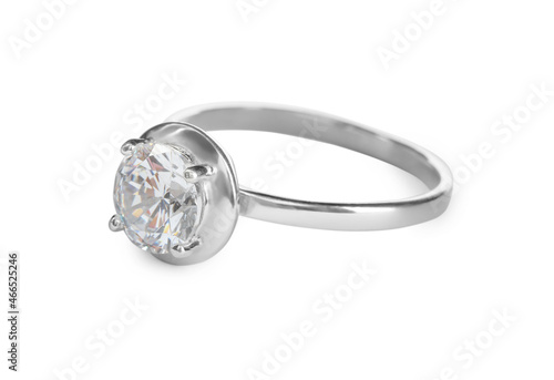 Beautiful engagement ring with gemstone isolated on white
