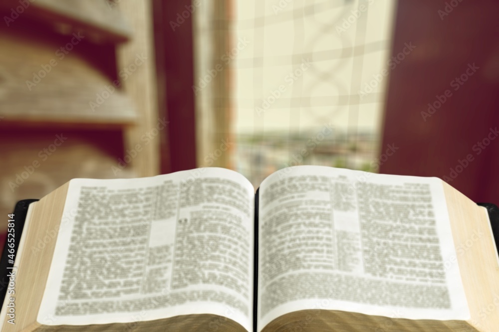 Fototapeta premium A Jewish Torah textbook on a Synagogue indoor background.