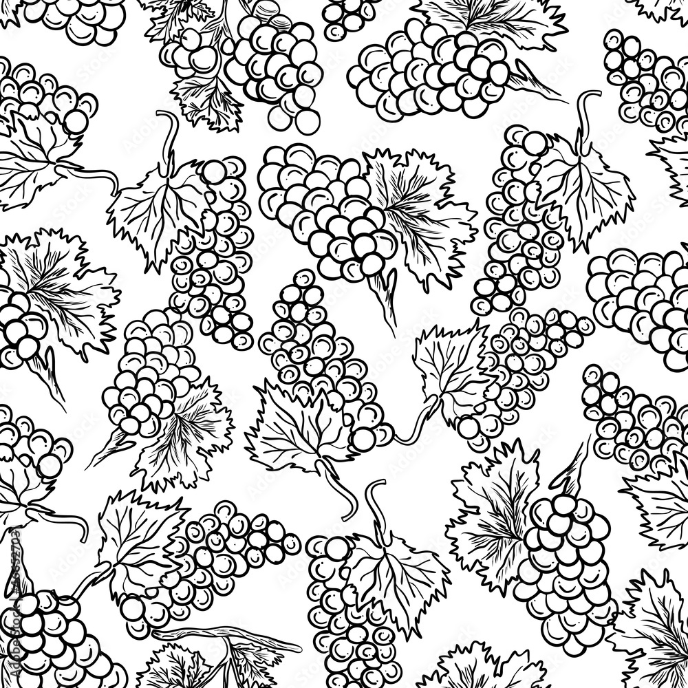 black and white outline seamless grapes pattern vector illustration black and white outline seamless grapes pattern vector illustration