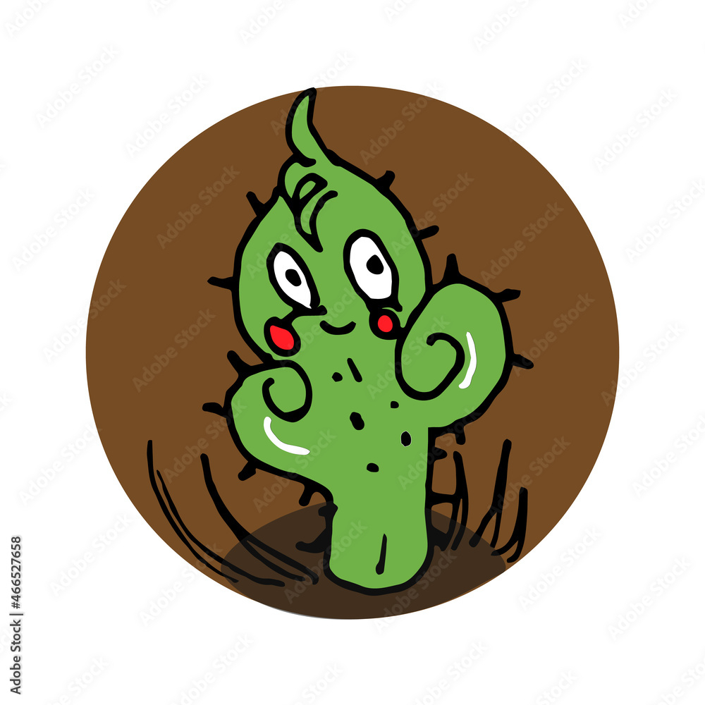 Naklejka premium Brave kid cactus illustration. Vector sketch illustration.