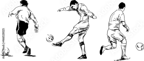 Set of hand sketches of soccer players. Vector illutration.