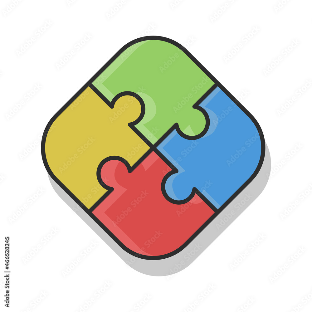 Square figure made of puzzle pieces. Flat style icon. Isolated on white background. Square figure made of puzzle pieces. Flat style icon. Isolated on white background.