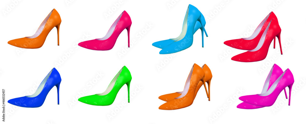 colored high heels isolated on white background
