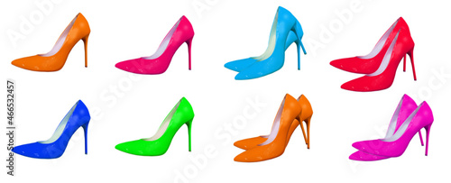 colored high heels isolated on white background 