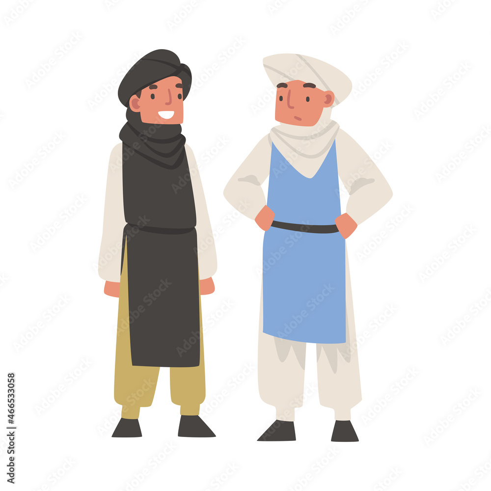Arab Man Standing in Traditional Muslim Dress and Long Flowing Garment Vector Illustration Arab Man Standing in Traditional Muslim Dress and Long Flowing Garment Vector Illustration
